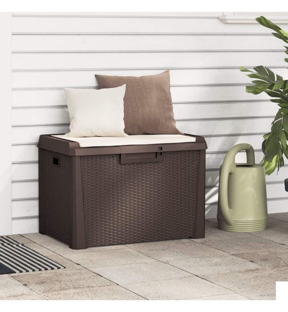 Boîte de rangement jardin coussin de siège marron 125 L PP