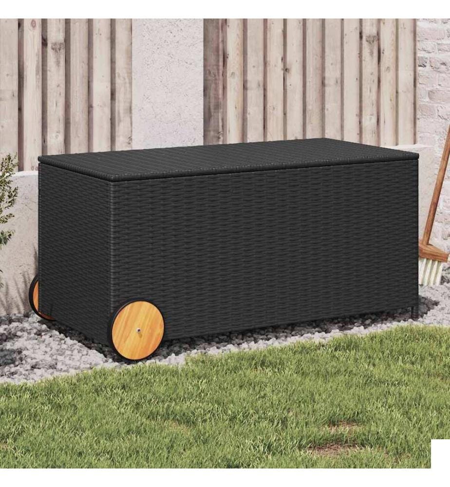 Boîte de rangement de jardin et roues noir 190L résine tressée