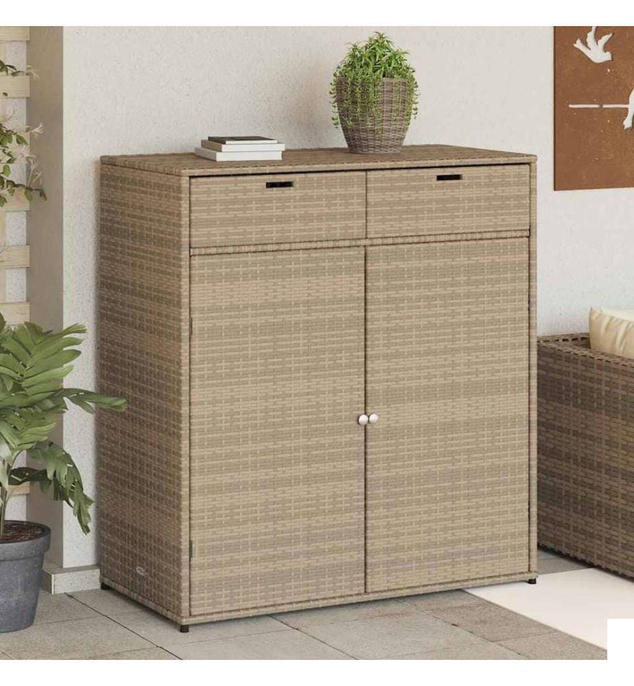 Armoire de rangement jardin beige 105x55x113 cm résine tressée