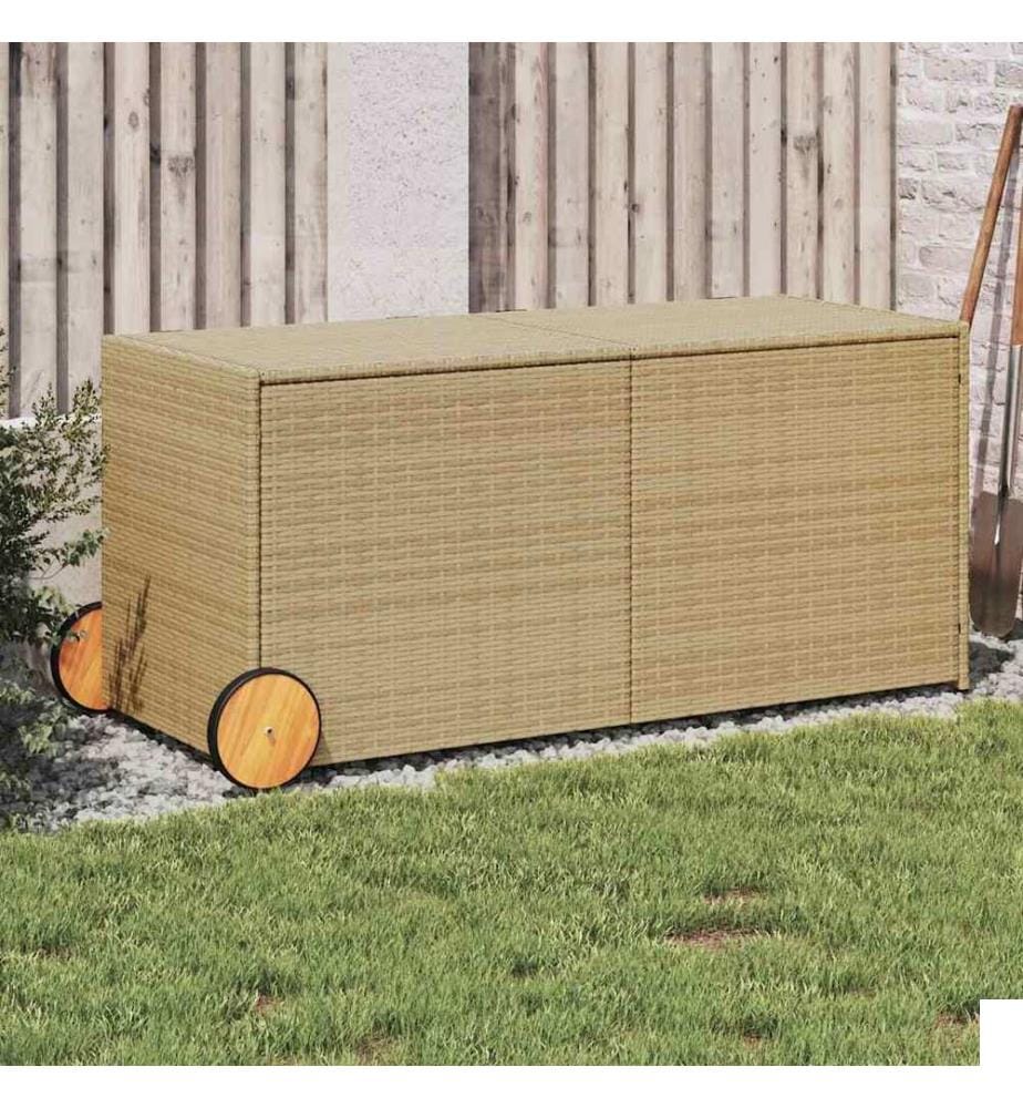 vidaXL Boîte de rangement de jardin et roues mélange beige 283L rotin