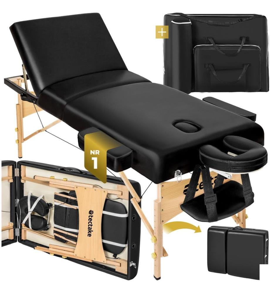 Table de massage Somwang 3 zones avec rembourrage de 7,5 cm et châssis en bois - noir