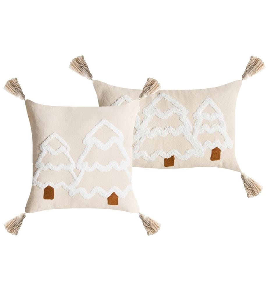 Lot de 2 coussins décoratifs INTSIA Coton 30 x 50 cm 45 x 45 cm Beige clair Motif de Noël
