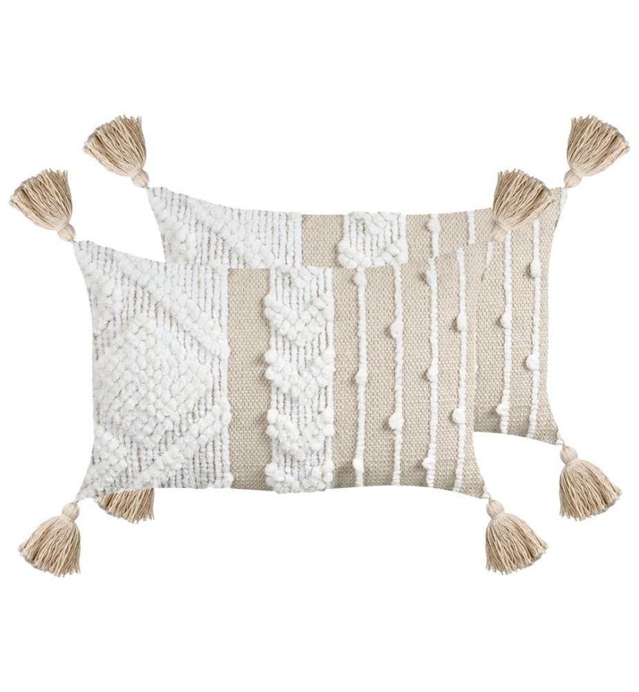 Lot de 2 coussins décoratifs VALVARIA Coton 30 x 50 cm Blanc cassé Motif à chevrons