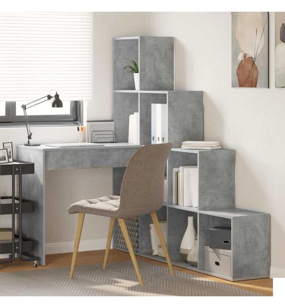 Bureau d'angle avec étagère Gris béton 101,5 x 149,5 x 149,5 cm