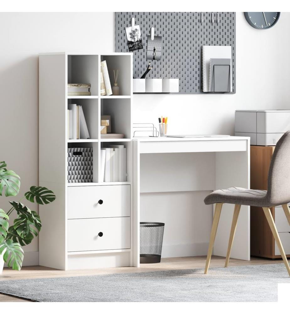 Bureau avec tiroir avec étagère avec stockage 2 pcs Blanc