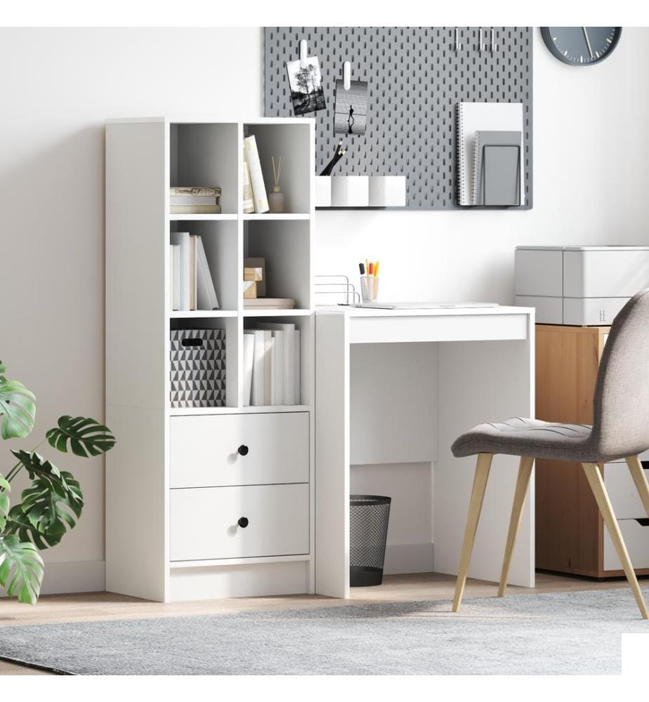 Bureau avec tiroir avec étagère avec stockage 2 pcs Blanc