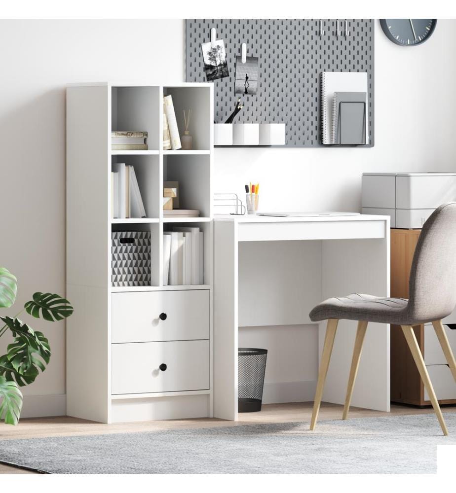 Bureau avec tiroir avec étagère avec stockage 2 pcs Blanc