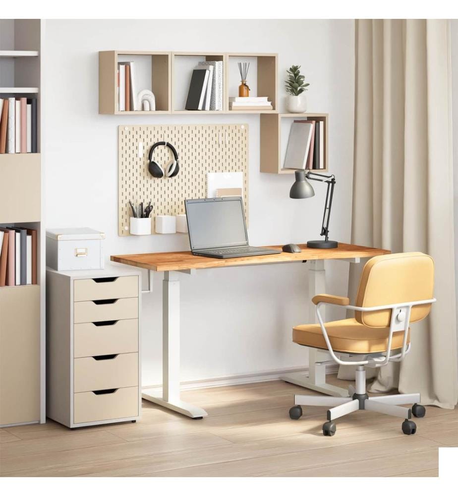 Bureau Blanc et Brun Clair 140 x 60 cm Bois de chêne massif