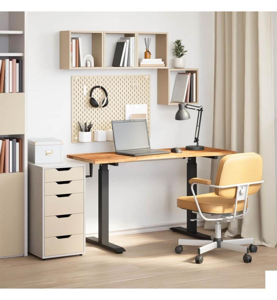 Bureau Noir et Brun Clair 140 x 60 cm Bois de chêne massif