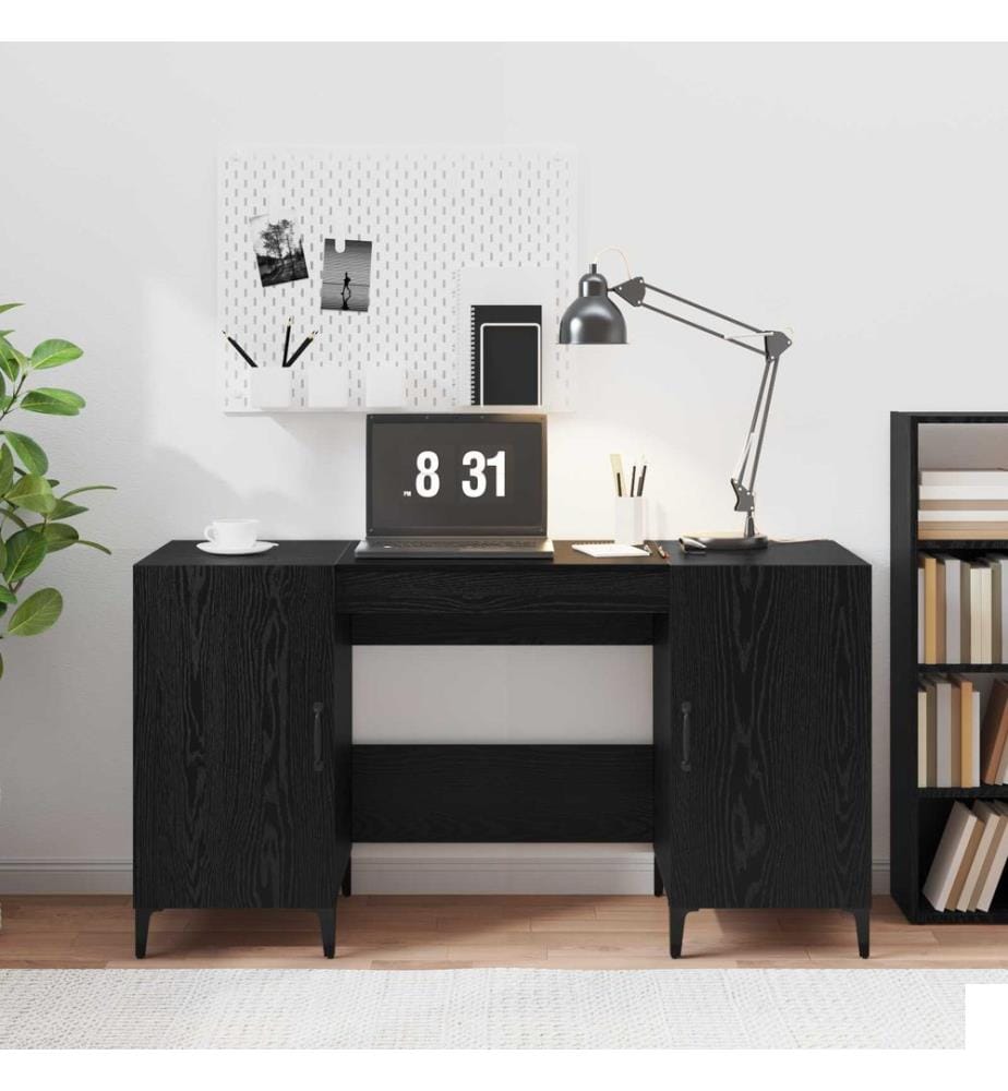Bureau avec porte Chêne noir 140 x 50 x 75 cm Bois d'ingénierie