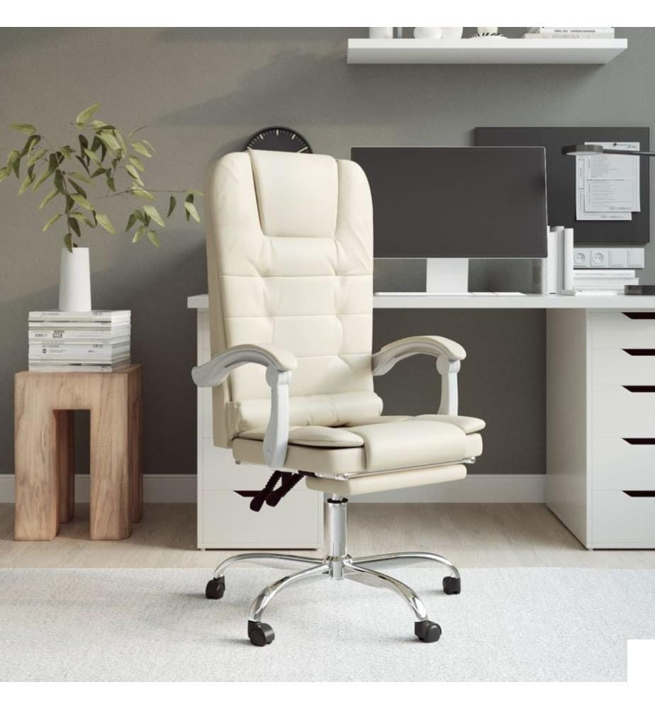 Fauteuil de massage inclinable de bureau Crème Similicuir