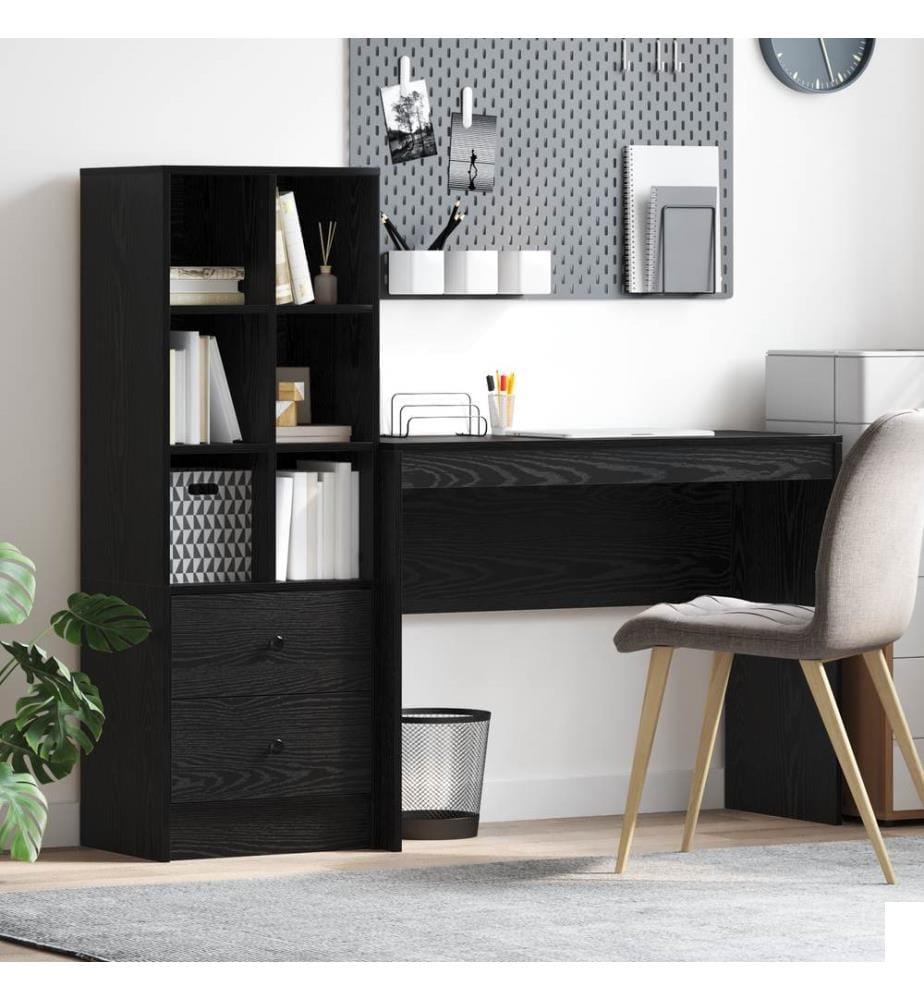 vidaXL Bureau avec tiroir avec étagère avec stockage 2 pcs Chêne noir