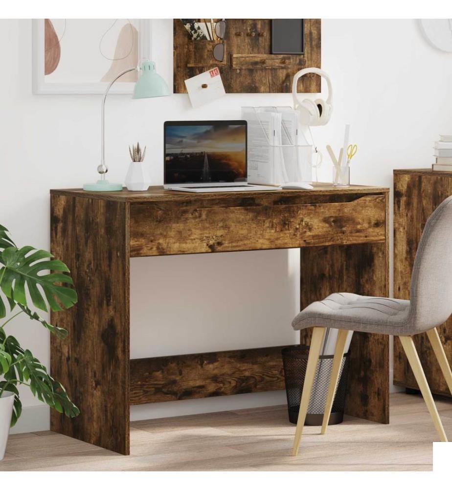 vidaXL Bureau avec tiroir avec tiroir Chêne Fumé 100 x 50 x 78 cm