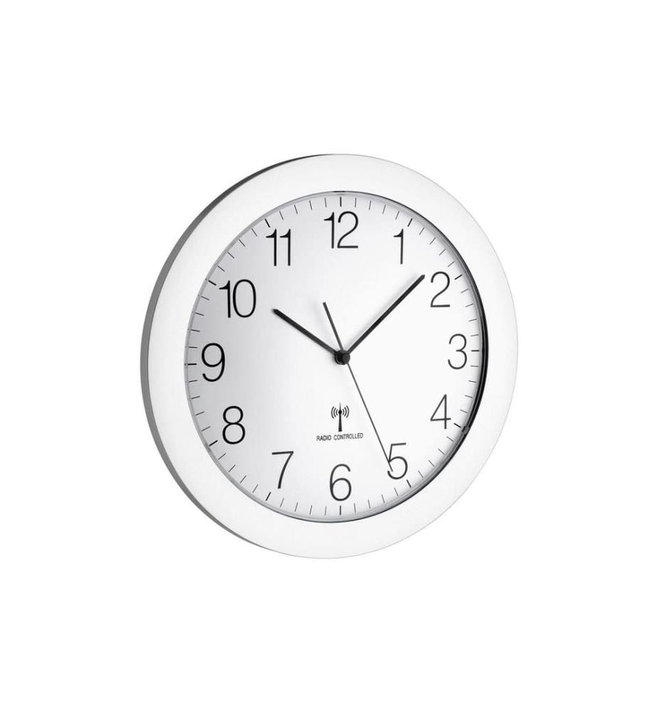 TFA DOSTMANN - Horloge murale radio 30,2 cm, Argenté/Blanc