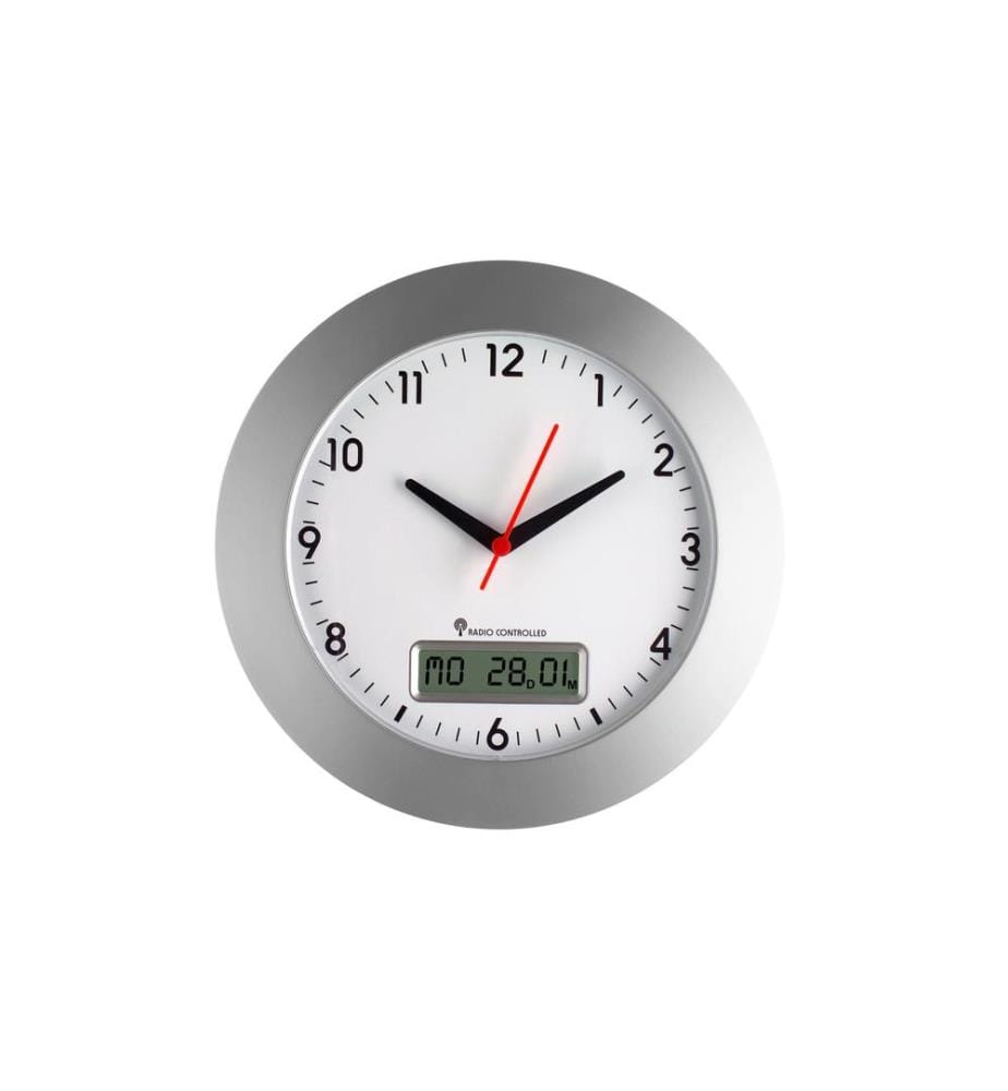 TFA DOSTMANN - Horloge murale radio Ø 30 cm, Argenté