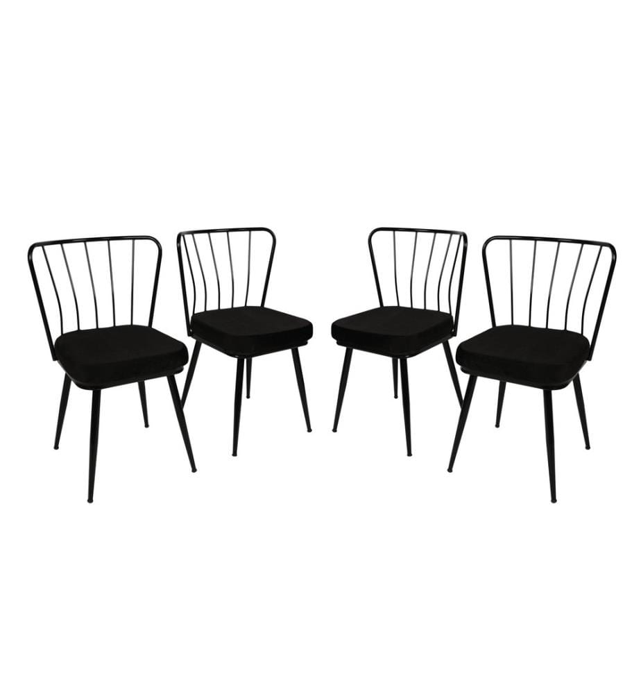 Ensemble de 4 chaises, noir, structure en métal, revêtement en velours / assise en panneaux de particules mélaminés