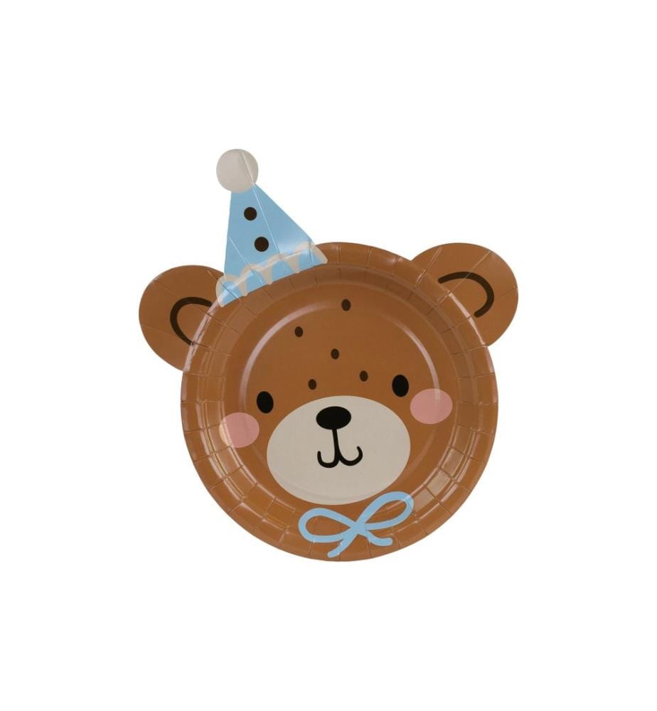 PARTYDECO - Assiettes jetables Tête d'ours en peluche brun, 21 x 23 cm, 6 pièces