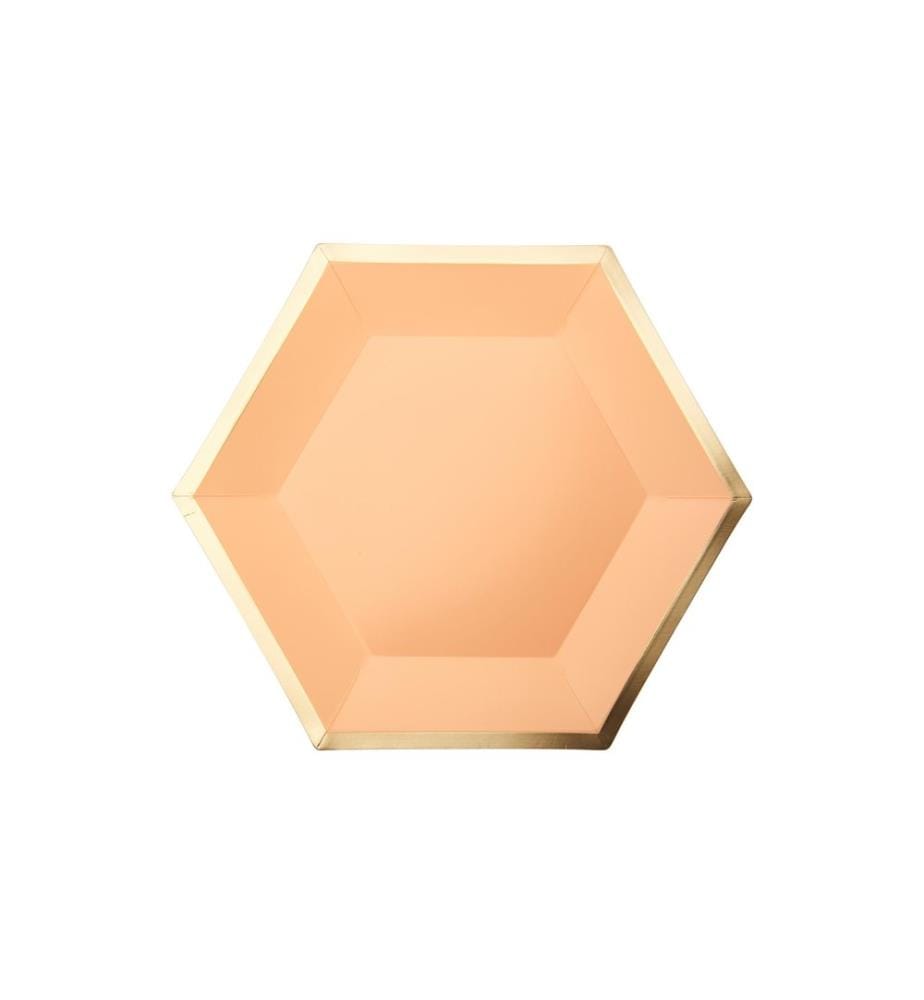 RICO DESIGN - Assiettes jetables Hexagone 27 x 23.5 cm, 10 Pièce/s, abricot/Doré