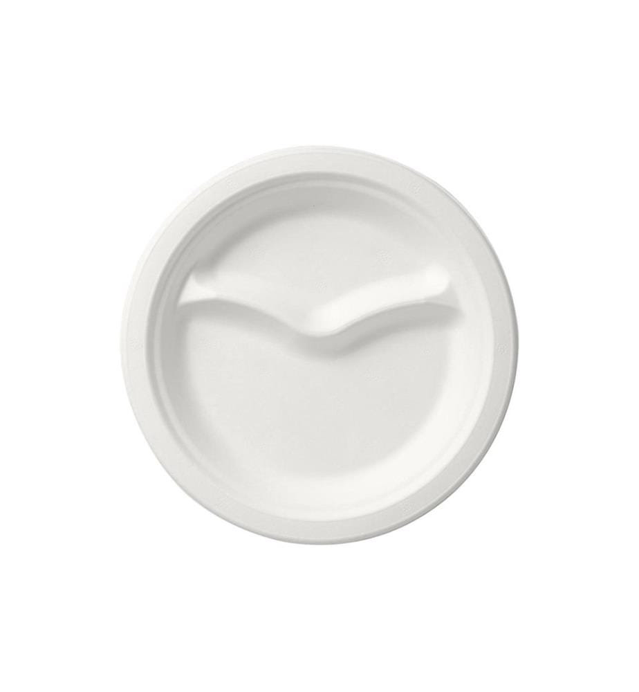BIOPAK - Assiettes jetables avec 2 subdivisions 22 cm, 50 Pièce/s, Blanc