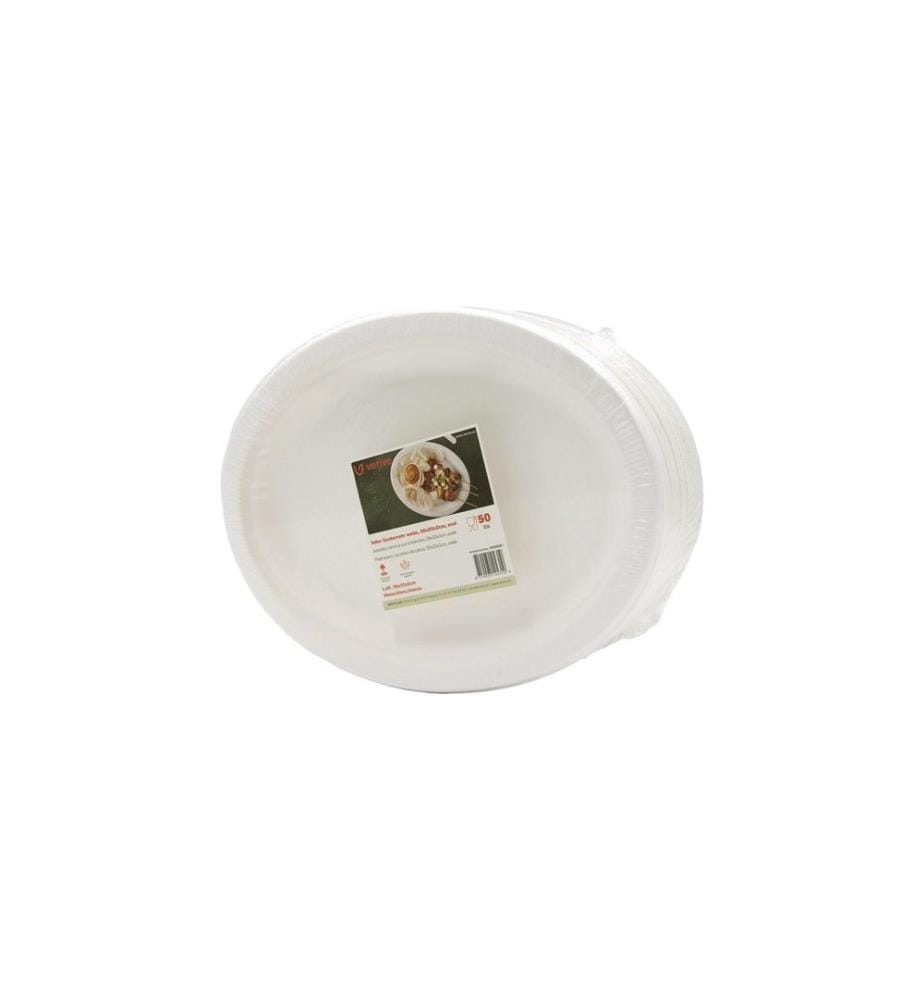 Verive Assiettes jetables ovale canne à sucre 20 cm 1 paquet de 50 pièces