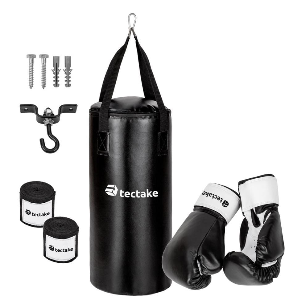 1 Sac de Frappe, 2 Gants de Boxe, 2 Bandages de Protection - noir