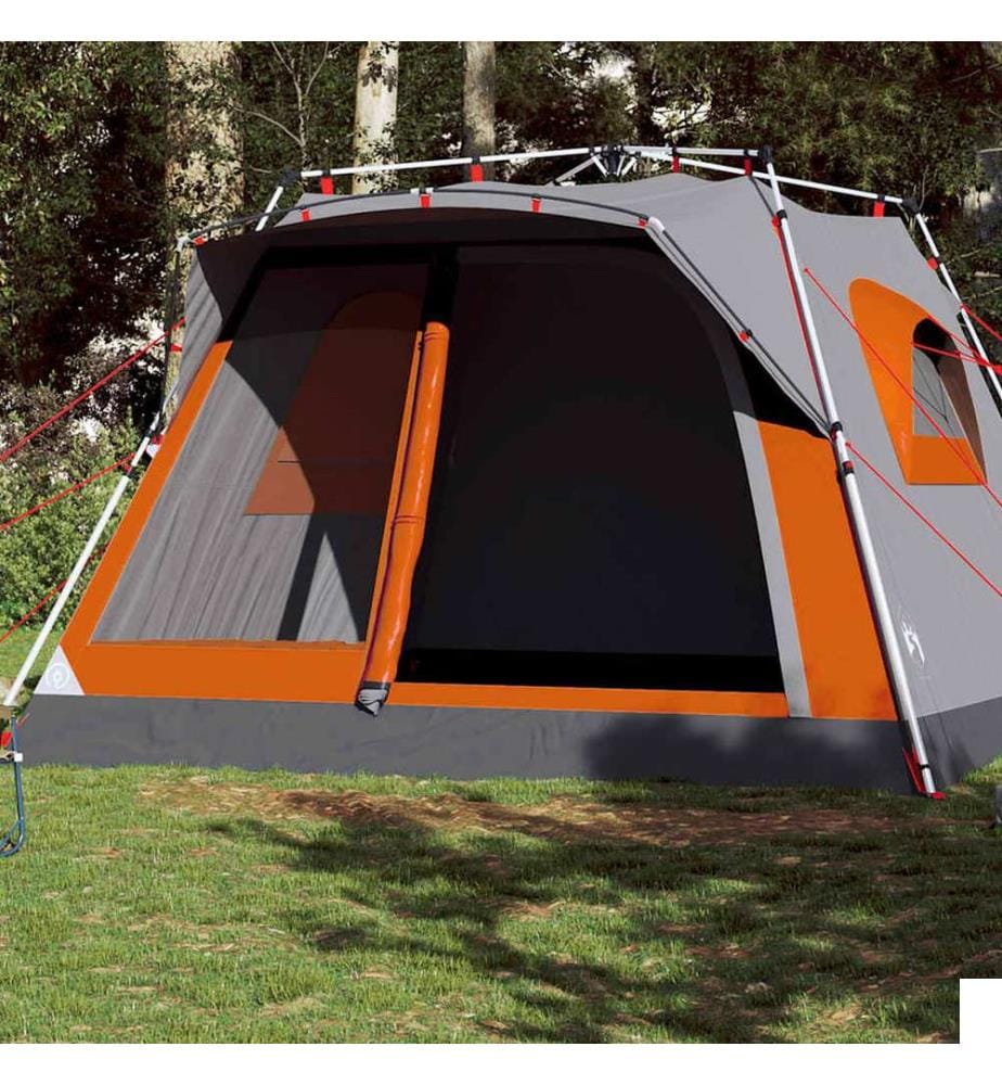 Tente familiale cabine 7personnes gris orange dégagement rapide