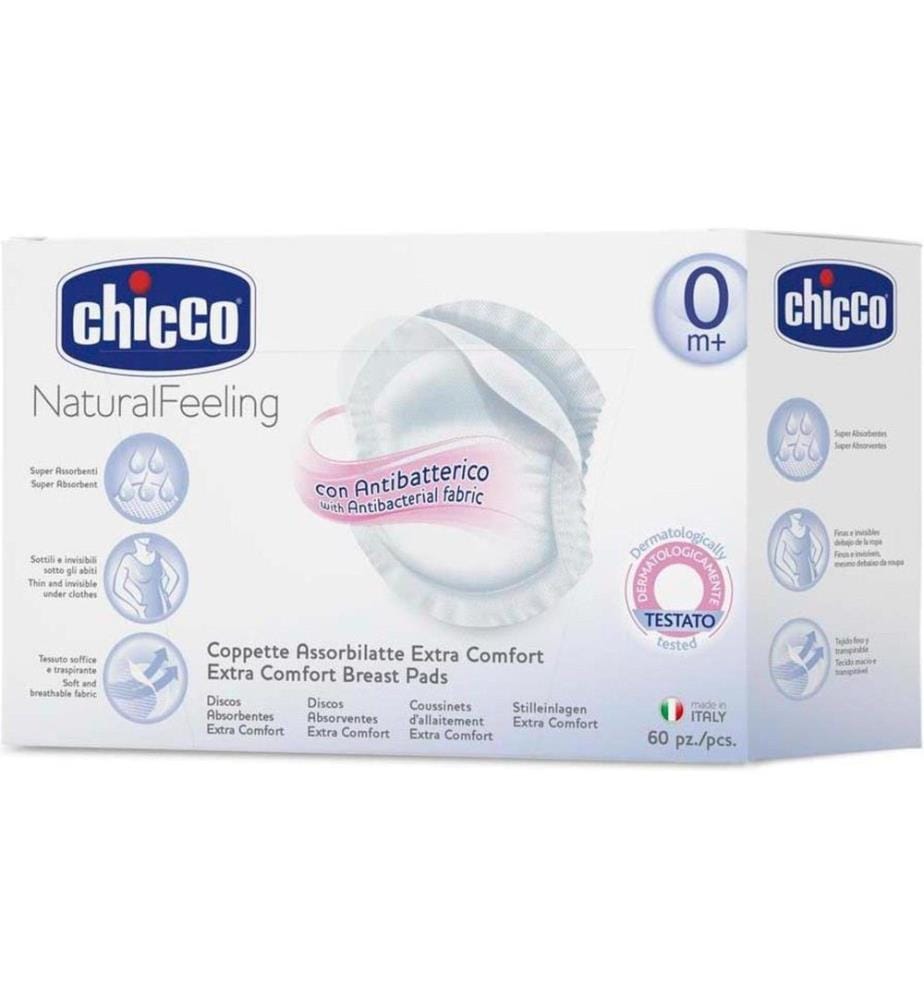 CHICCO - Coussinets dallaitement Coussinets d'allaitement antibactériens 60 pièces Blanc