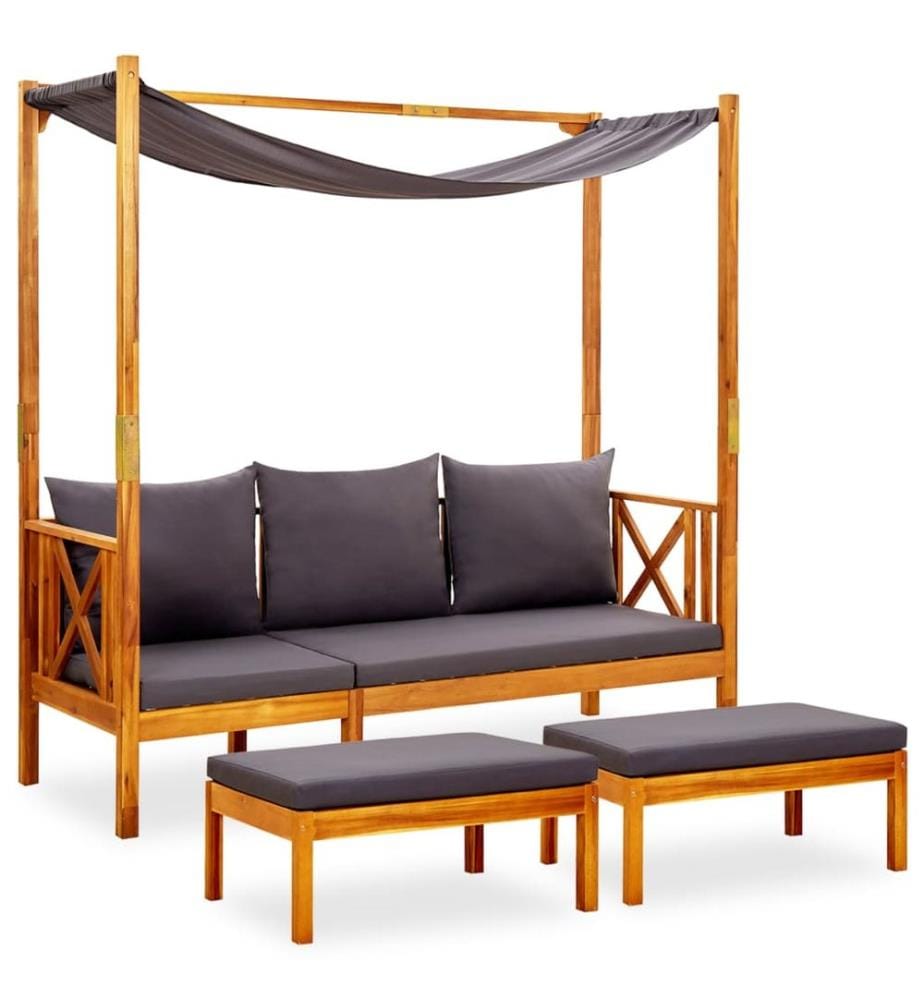 Banc de jardin avec auvent et repose-pieds Bois d'acacia solide