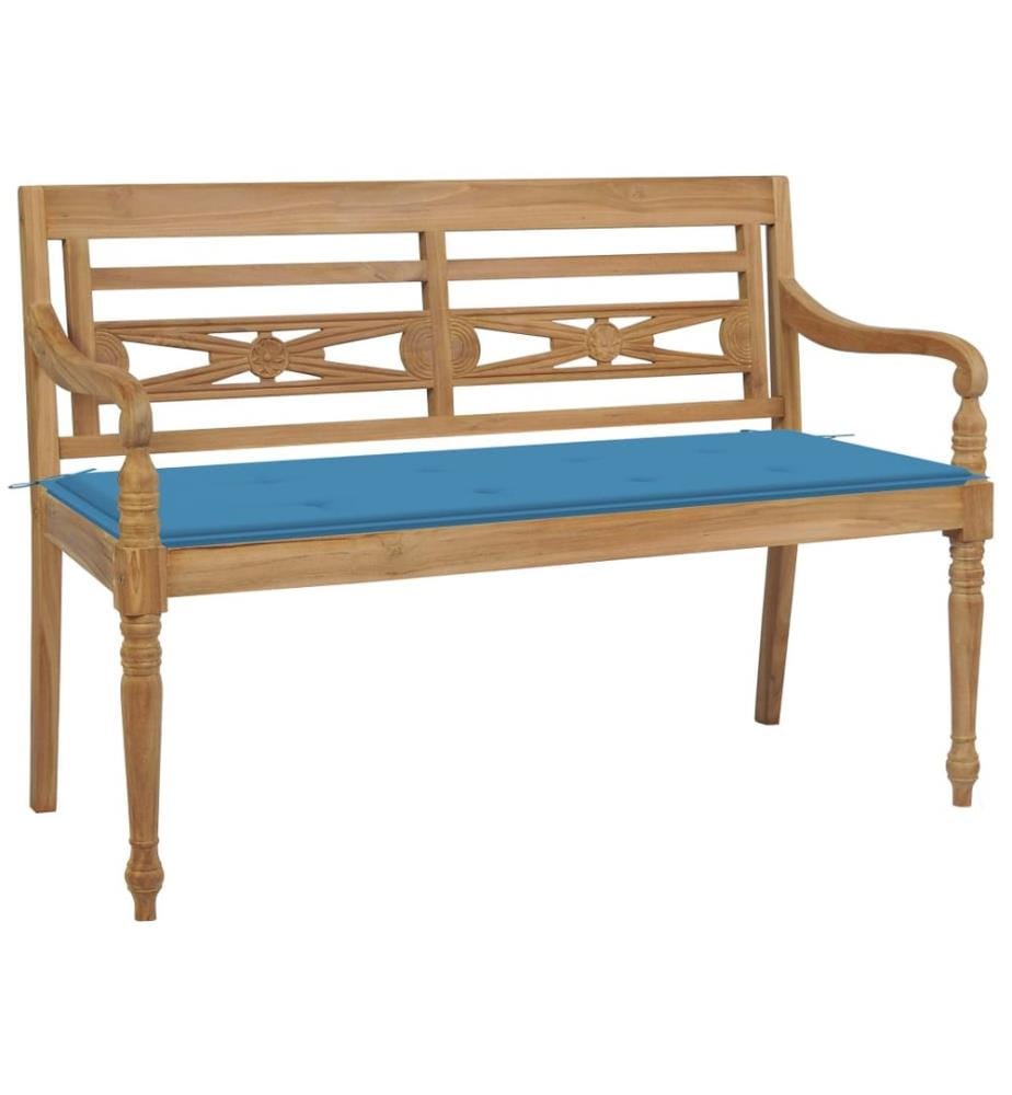 Banc Batavia avec coussin bleu 120 cm Bois de teck massif