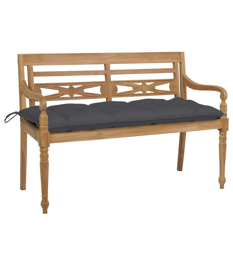 Banc Batavia avec coussin anthracite 120 cm Bois de teck massif