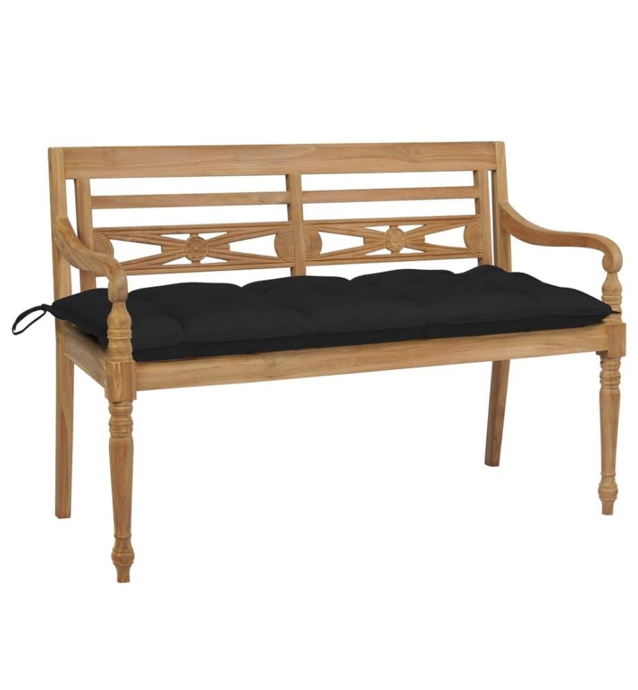 vidaXL Banc Batavia avec coussin noir 120 cm Bois de teck massif