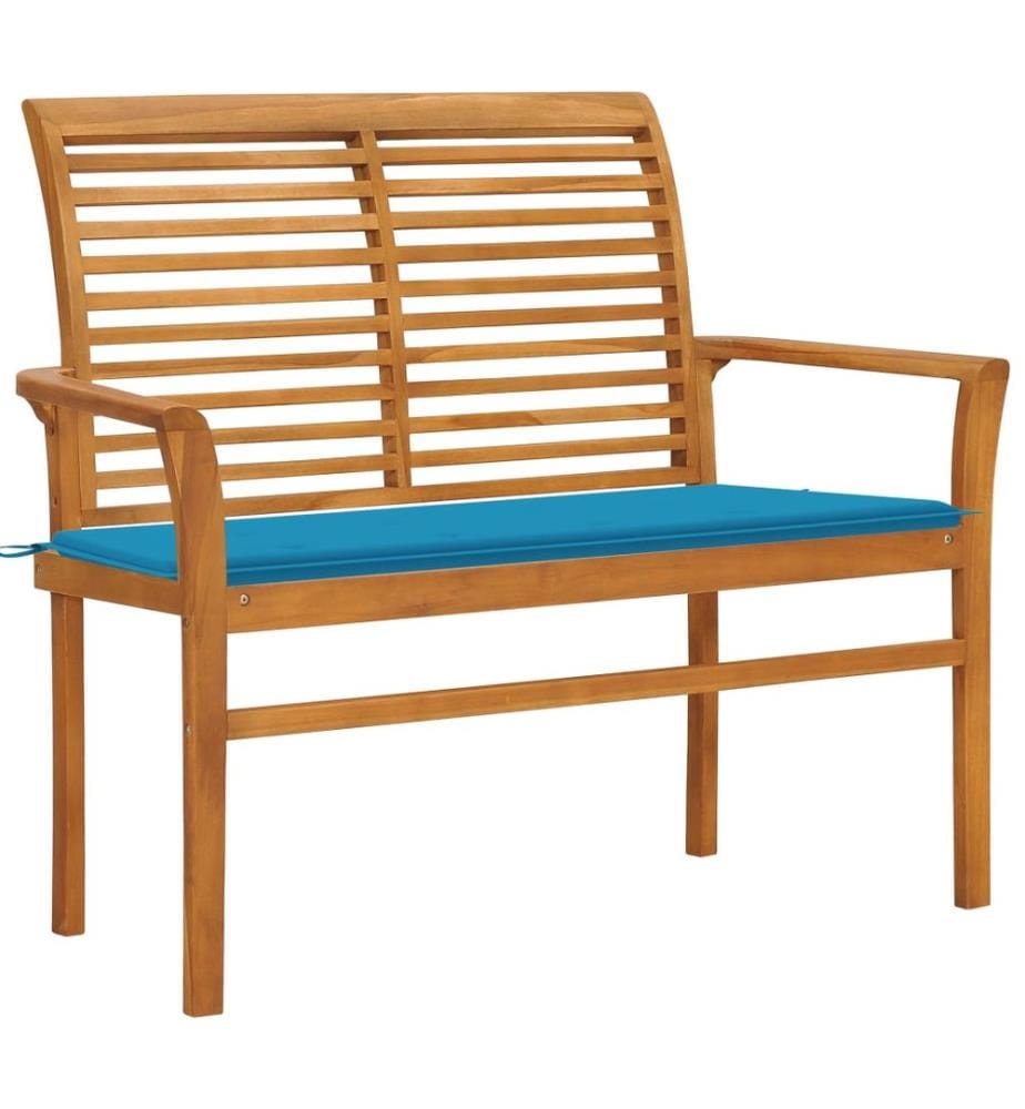 Banc de jardin avec coussin bleu 112 cm Bois de teck massif