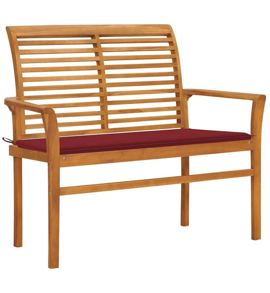 Banc de jardin avec coussin rouge bordeaux 112 cm Teck massif