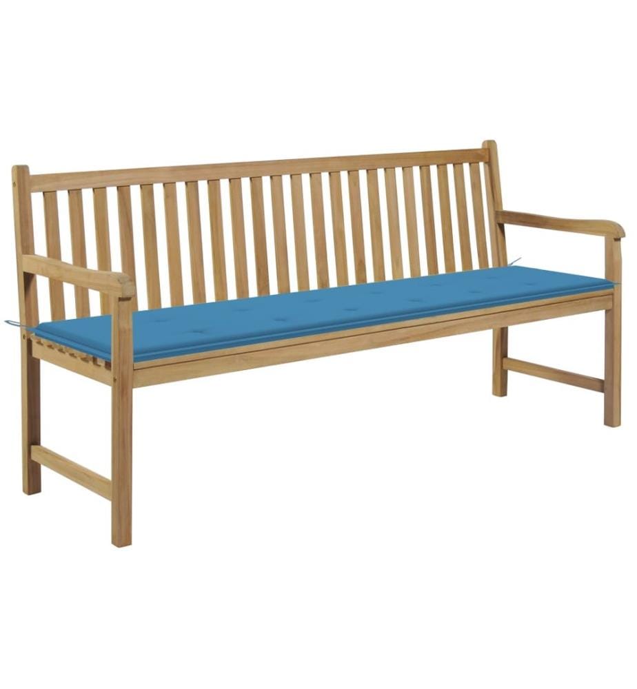 Banc de jardin avec coussin bleu 175 cm Teck massif