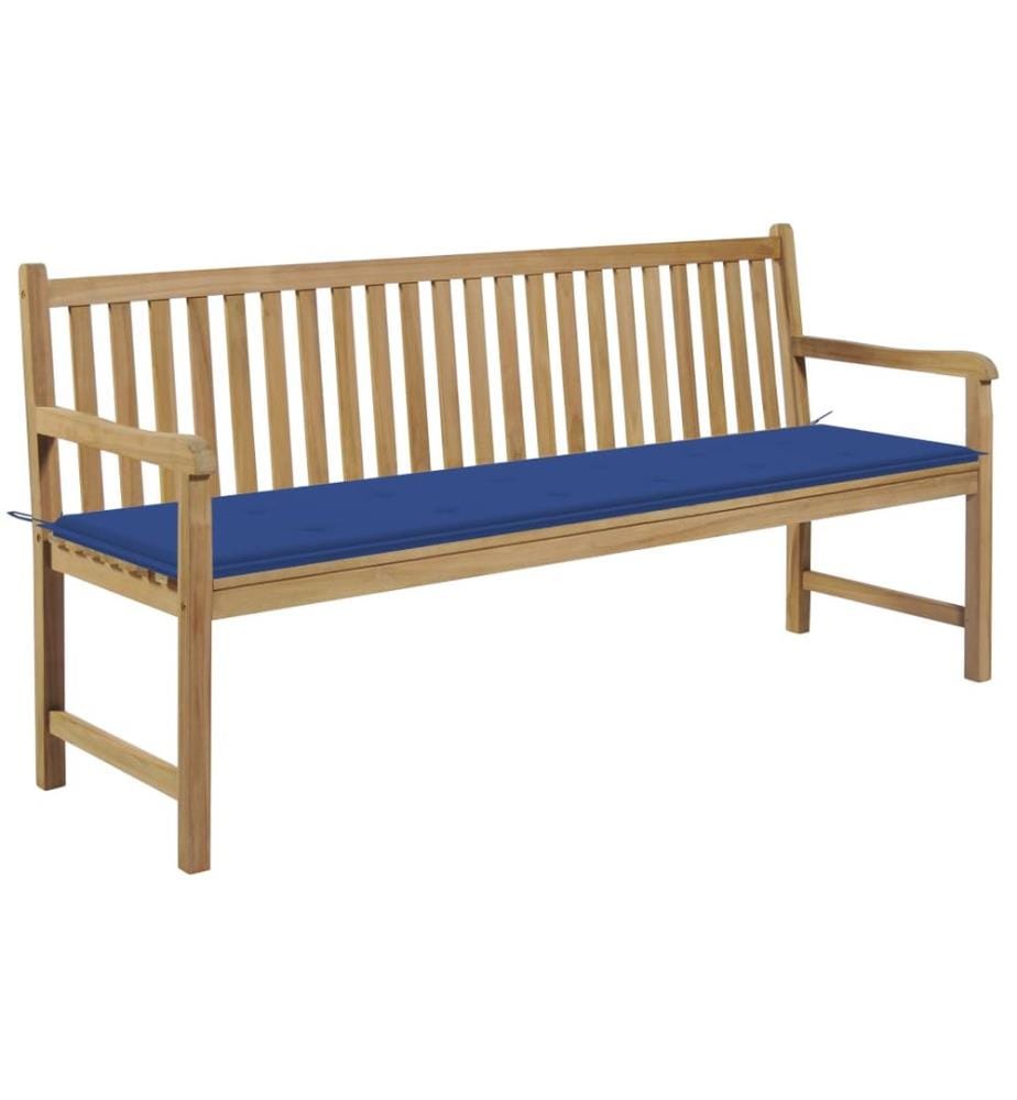 Banc de jardin avec coussin bleu royal 175 cm Teck massif