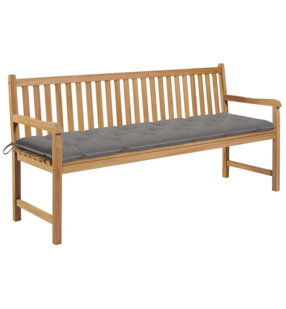Banc de jardin avec coussin gris 175 cm Bois de teck massif
