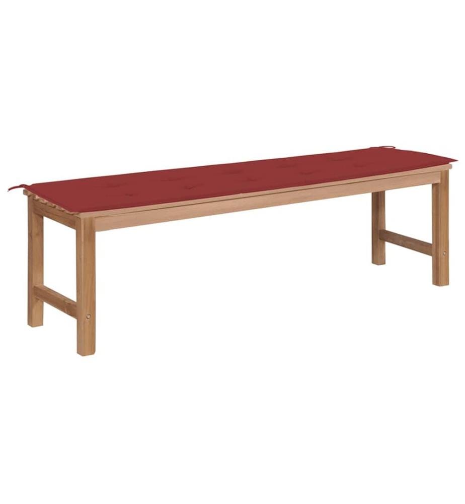 Banc de jardin avec coussin rouge bordeaux 150 cm Teck massif