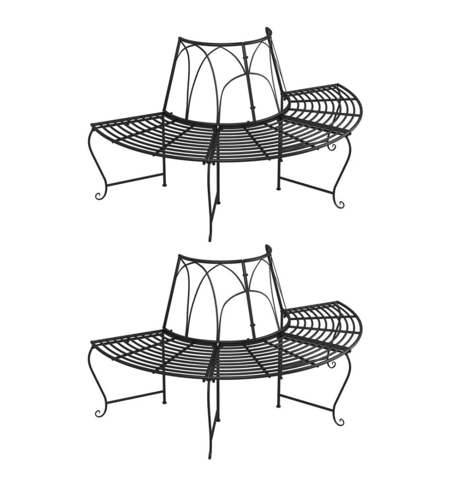 Banc demi-circulaire tour d'arbre lot de 2 Ø159 cm Noir Acier