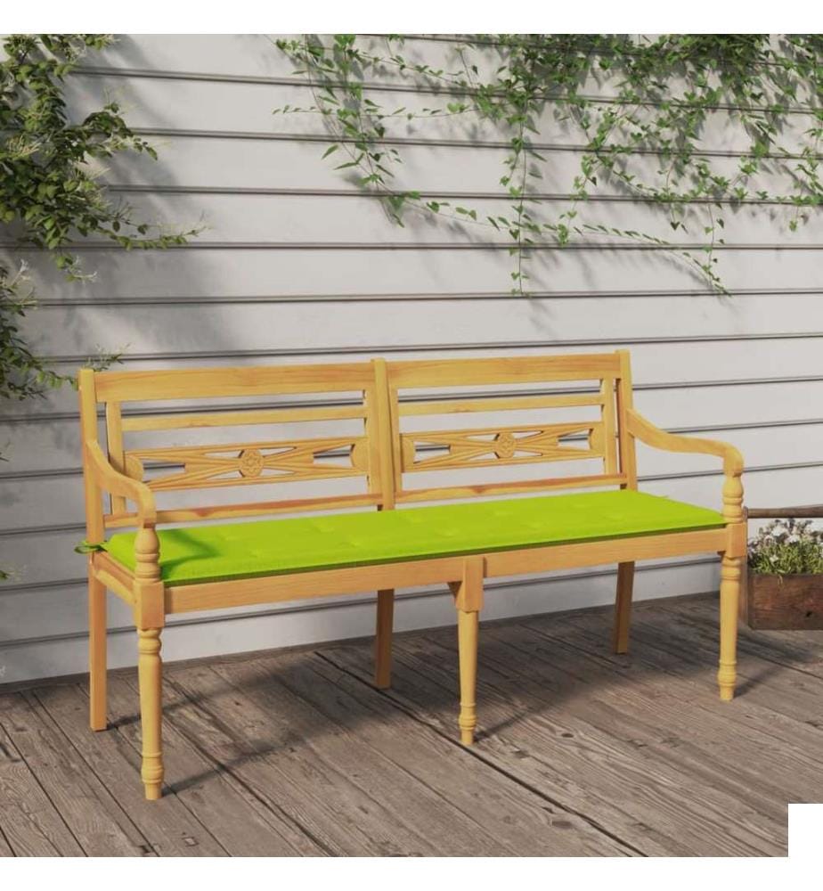 Banc Batavia avec coussin vert brillant 150 cm Bois teck massif