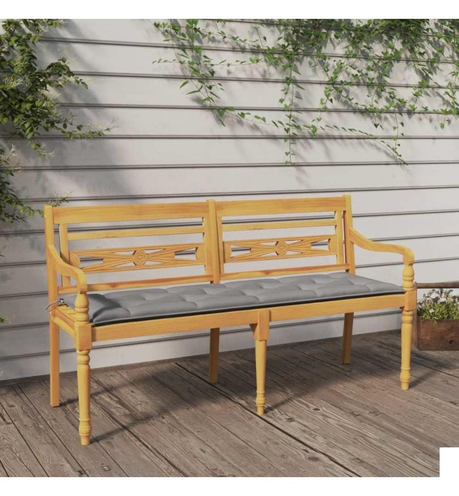 Banc Batavia avec coussin gris 150 cm Bois de teck massif