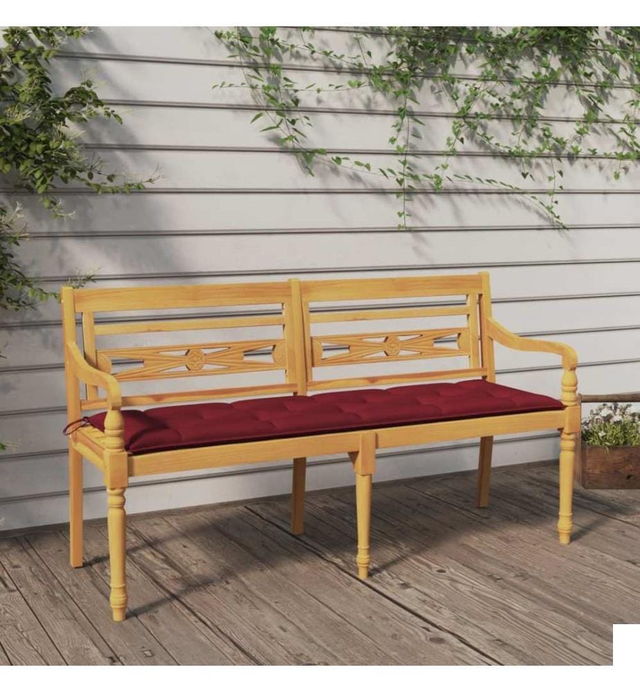 Banc Batavia avec coussin rouge bordeaux 150cm Bois teck massif