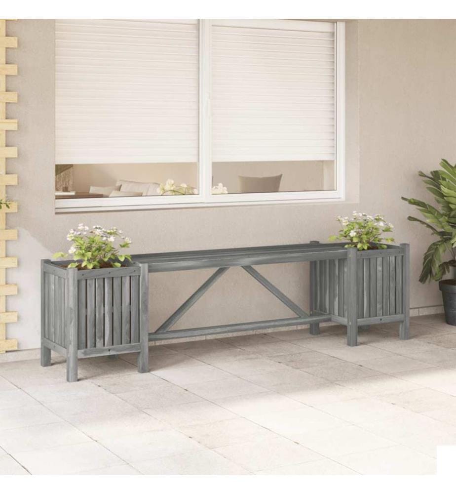 Banc de jardin avec 2 jardinières 150 cm bois d'acacia gris