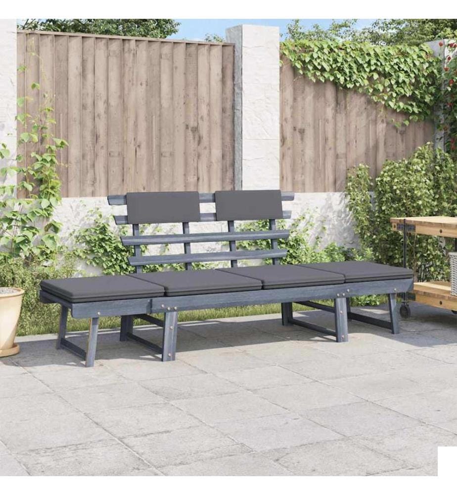 Banc de jardin avec coussins 2-en-1 190 cm Gris Bois d'acacia