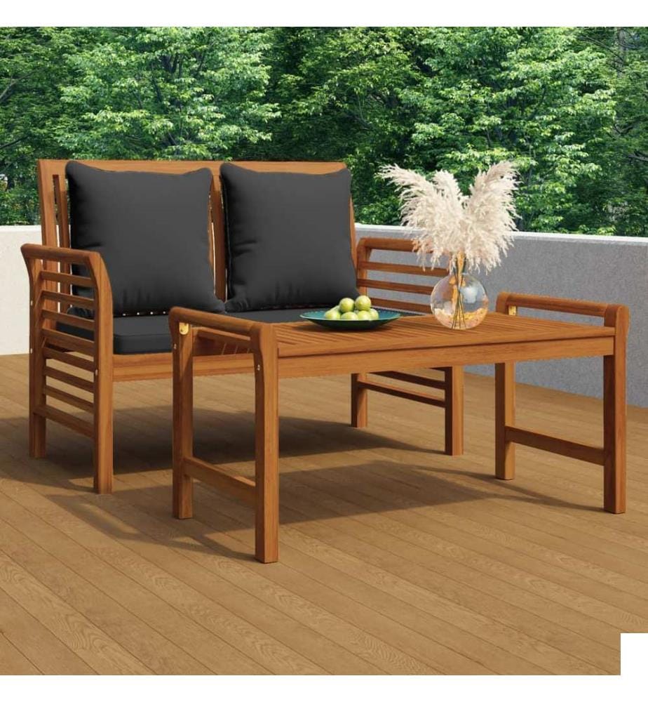 Banc de canapé avec coussins gris foncé Bois d'acacia solide