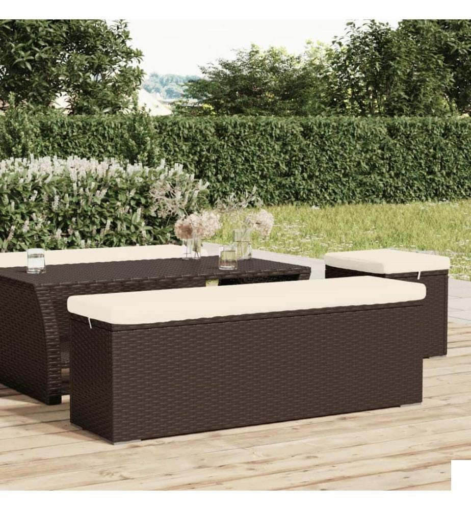 Banc pouf avec coussin marron 110x30x40 cm résine tressée