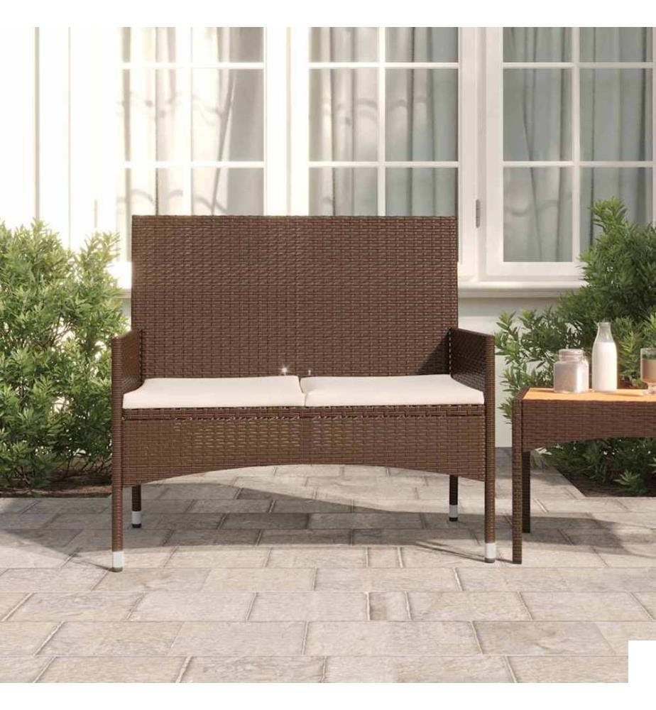 Banc de jardin à 2 places avec coussins Marron Résine tressée