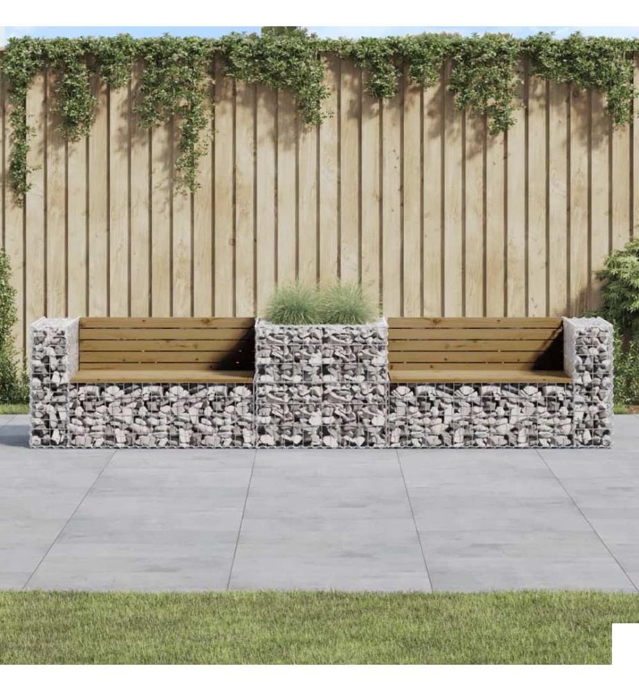 Banc de jardin avec panier en gabion bois de pin imprégné