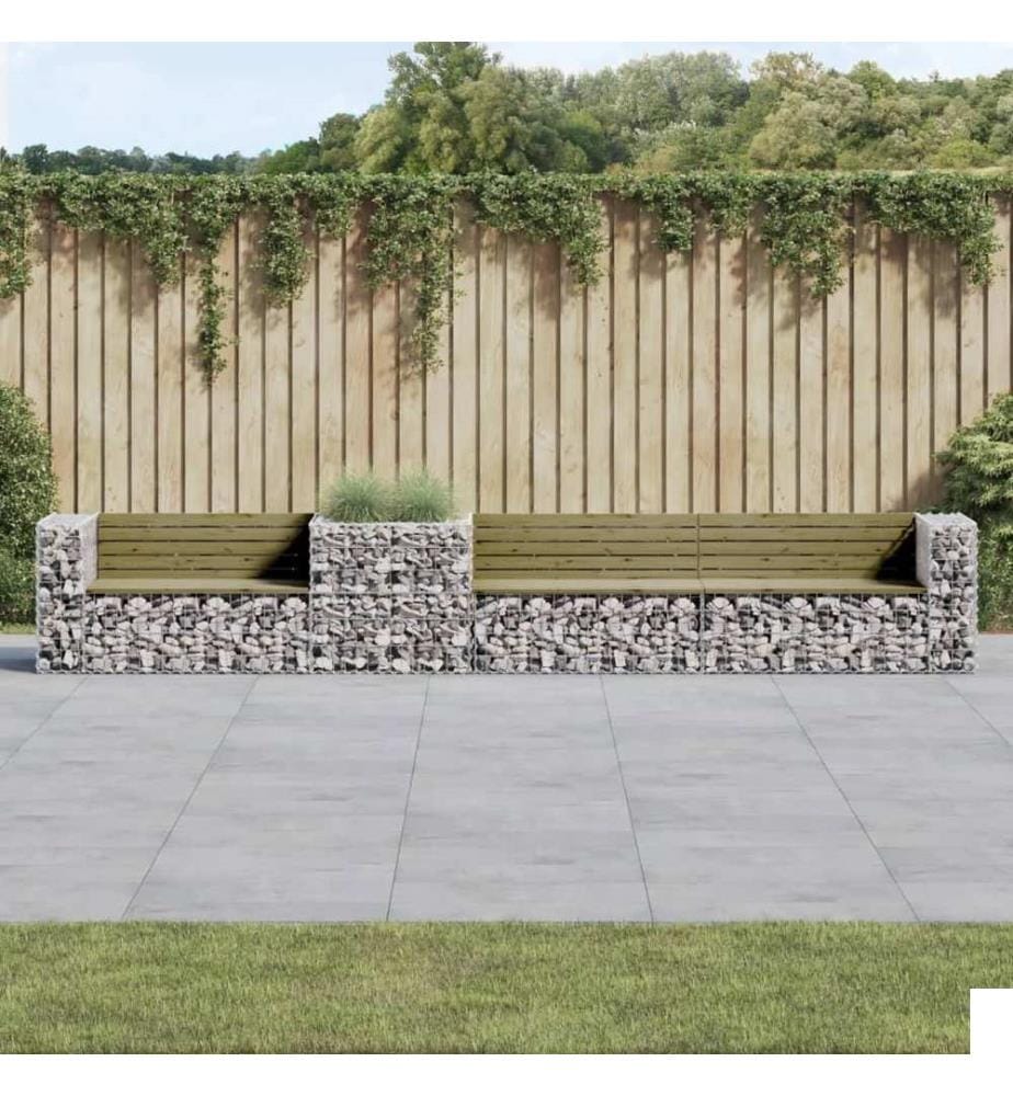 Banc de jardin avec panier en gabion bois de pin imprégné