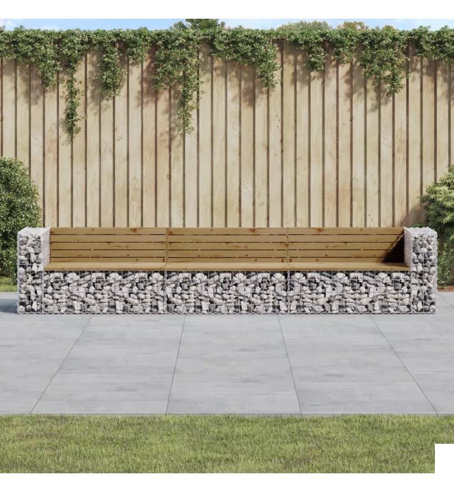 Banc de jardin design gabion 347x71x65,5cm bois de pin imprégné
