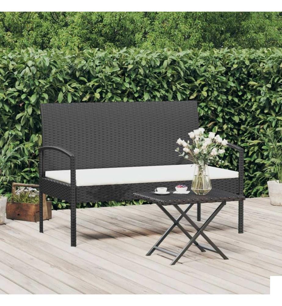 Banc de jardin avec coussin noir 105 cm résine tressée